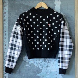Champion Reverse Weave Mock Neck Polka Dot Plaid Crop Sweatshirt Size S